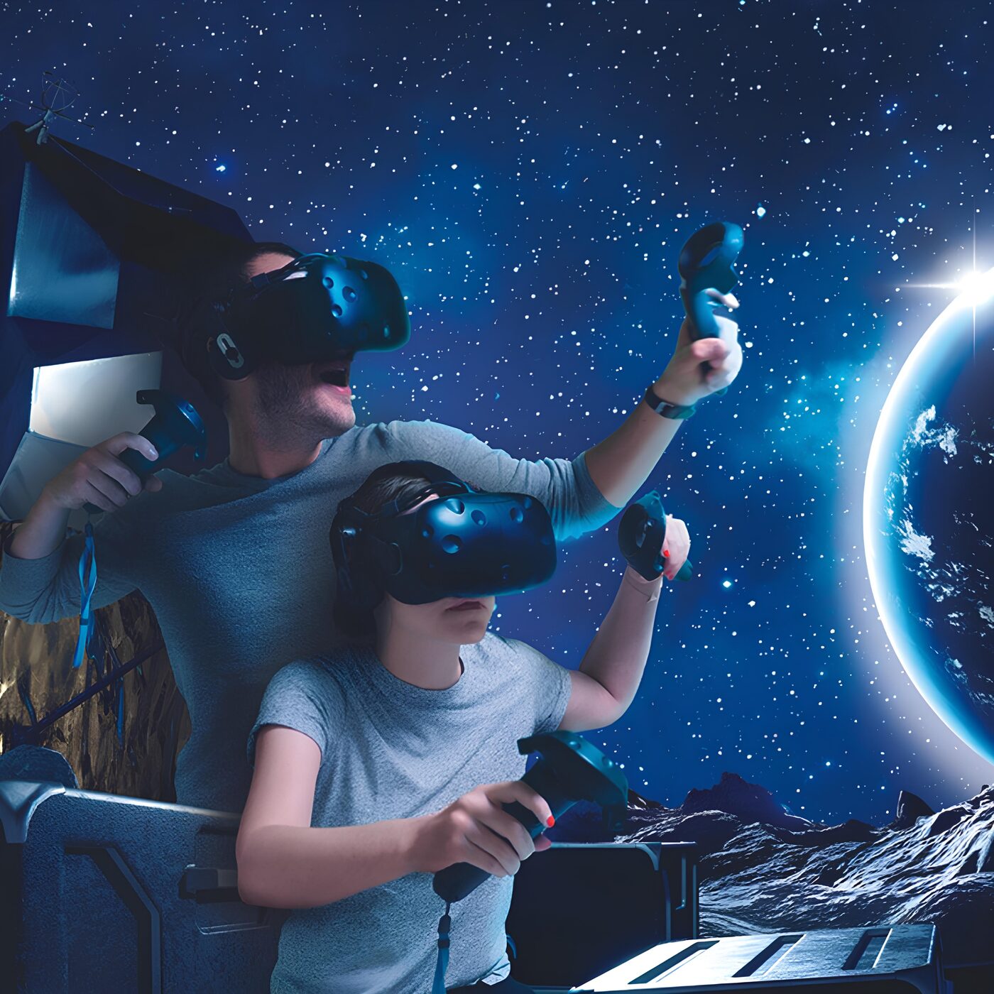 Joueurs en casques de réalité virtuelle Virtual Room